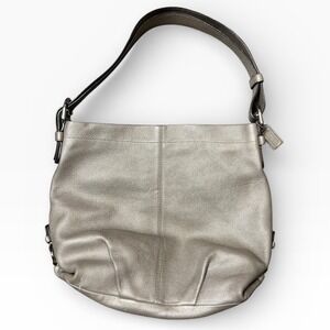 Coach Metallic Silver Pebbled Leather Shoulder Bag